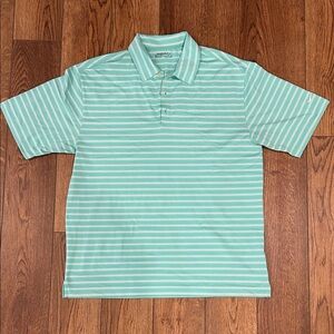 Nike Men's Polo Shirt - Mint Green and White Stripes
